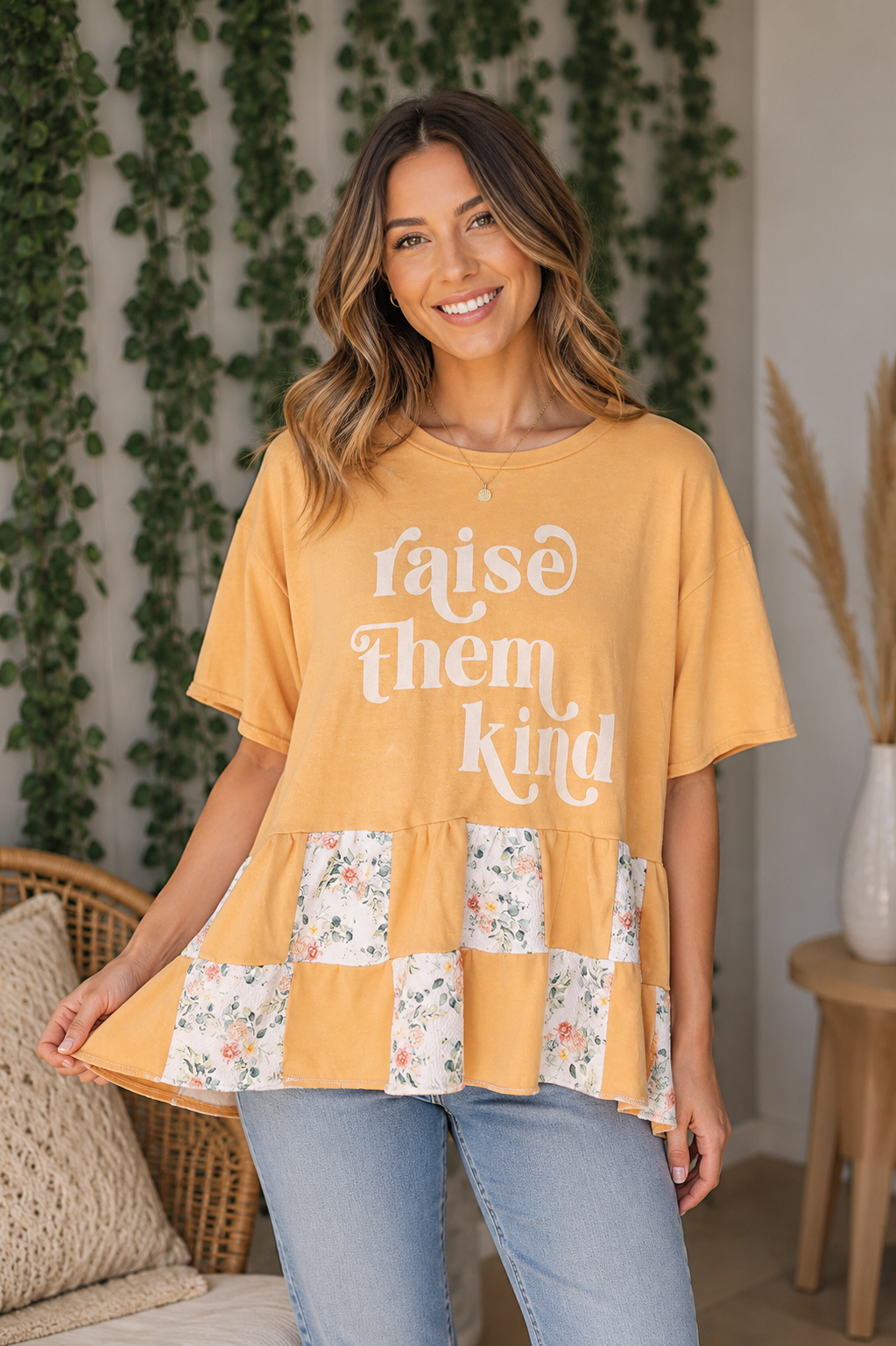 Raise them kind patchwork shirt