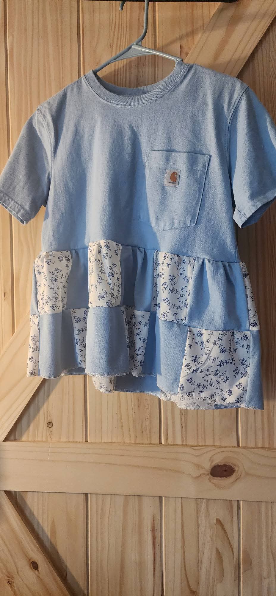 Upcycled Baby Blue Carhartt with flower patchwork