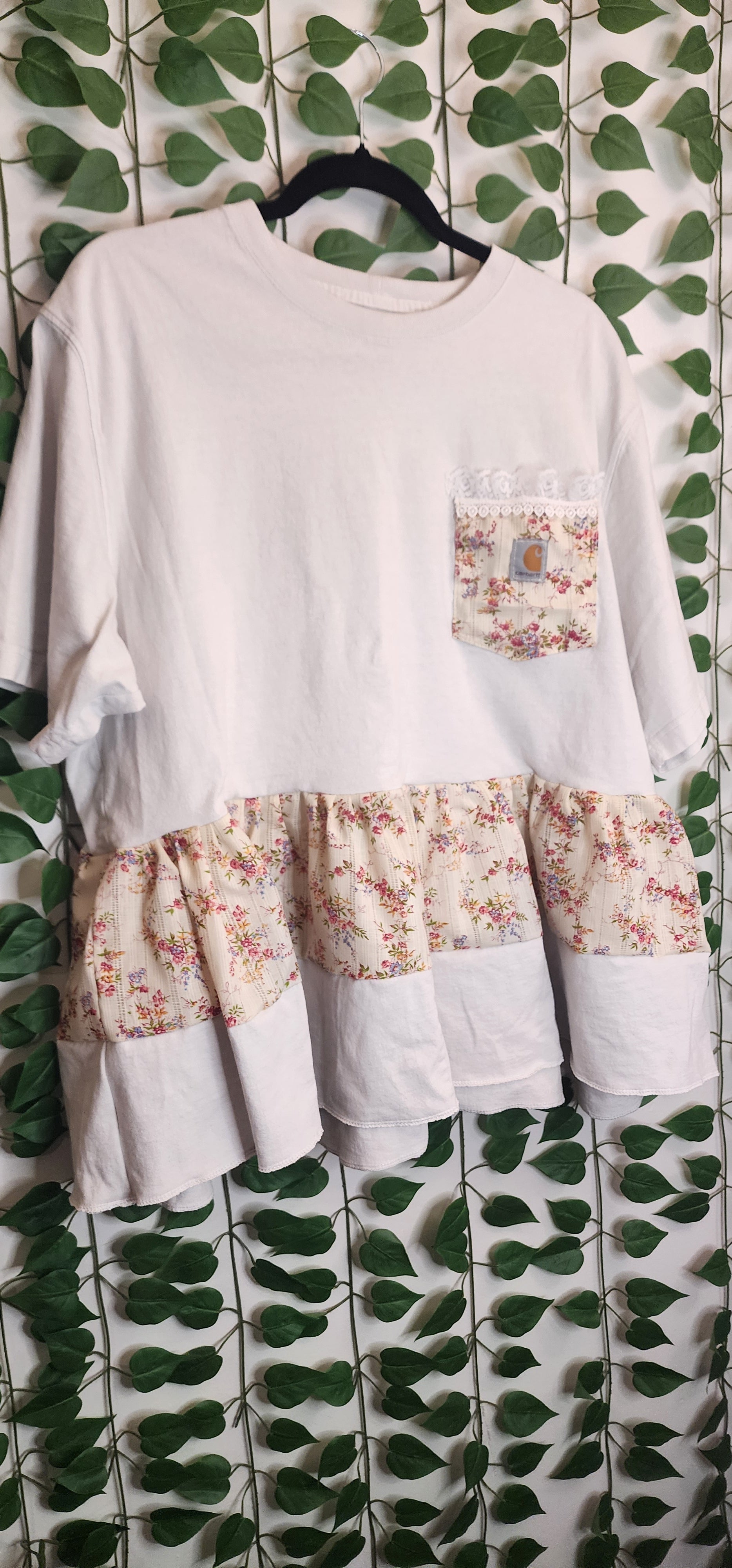 White and Vintage Floral Carhartt Upcycle shirt