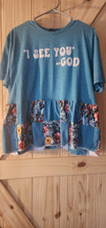 Upcycled " I See you -God" Patchwork Tee
