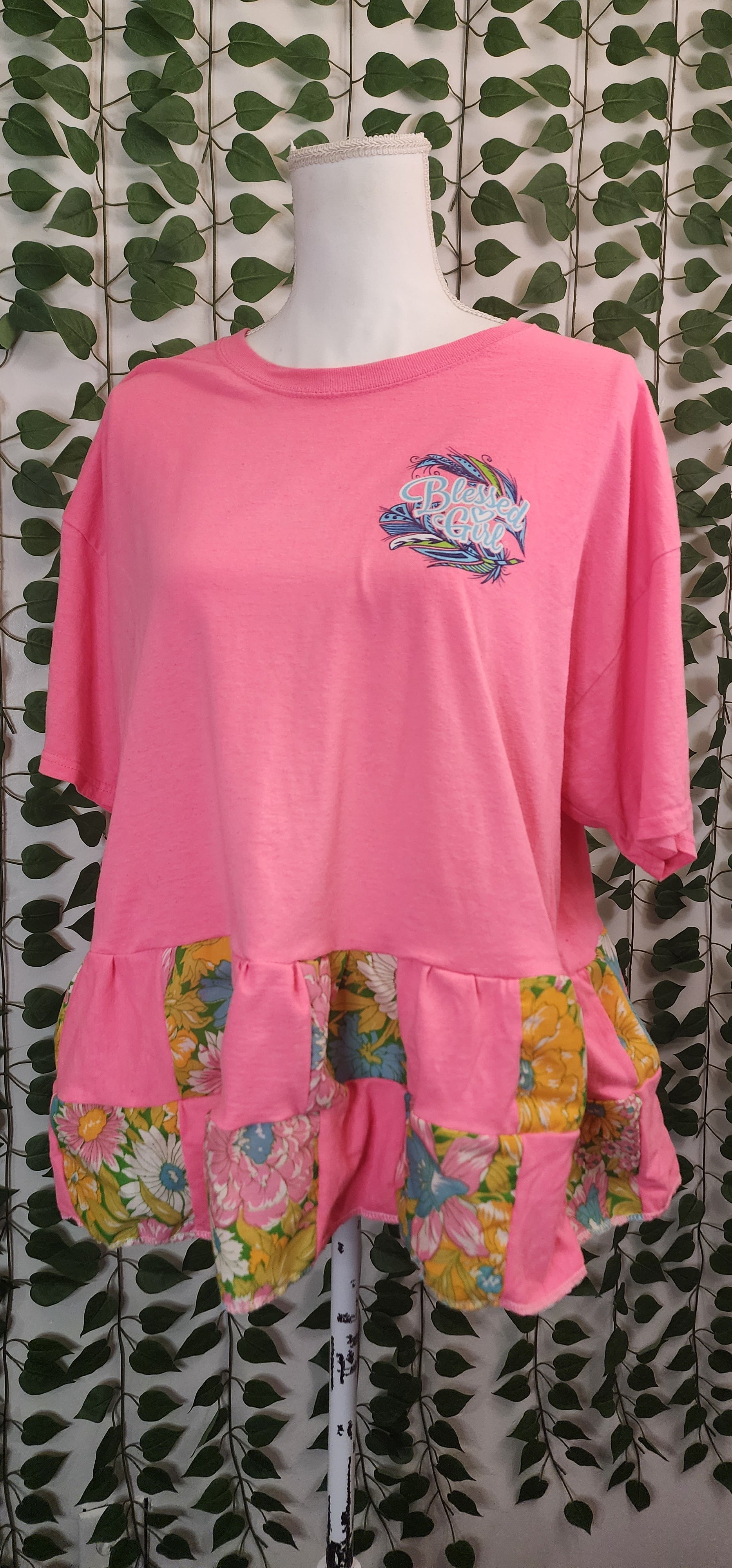 Pink Blessed Girl Patchwork shirt